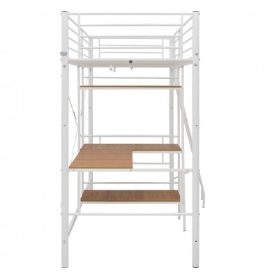 Dviaukštė lova su stalu, baltos spalvos, 90x200cm, metalas - Dviaukštės lovos - 4