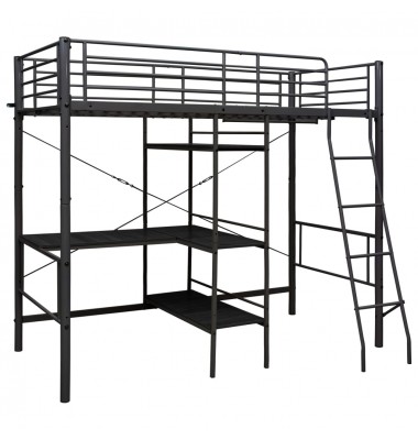 Dviaukštė lova su stalu, juodos spalvos, 90x200cm, metalas - Dviaukštės lovos - 2