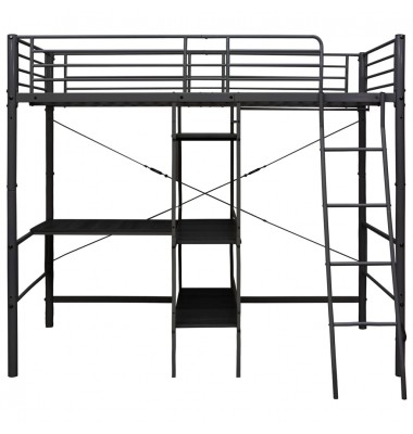 Dviaukštė lova su stalu, juodos spalvos, 90x200cm, metalas - Dviaukštės lovos - 3