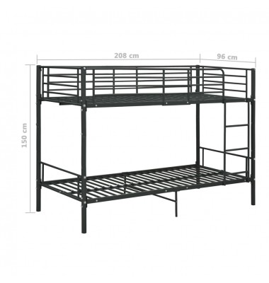 Dviaukštė lova, juodos spalvos, 90x200cm, metalas - Dviaukštės lovos - 8