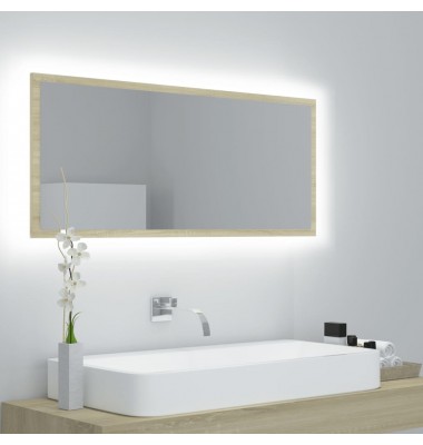  Vonios veidrodis su LED, sonoma ąžuolo, 90x8,5x37cm, MDP - Vonios spintelės, veidrodžiai - 1
