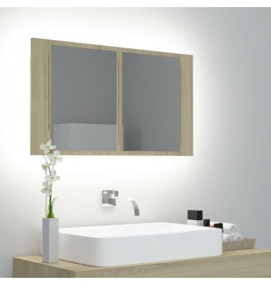  Veidrodinė vonios spintelė su LED, ąžuolo, 80x12x45cm - Vonios spintelės, veidrodžiai - 1