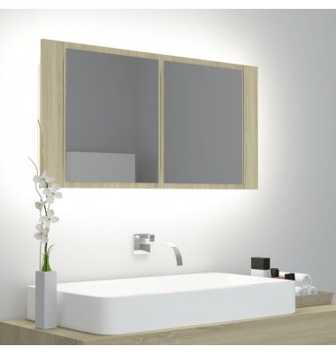  Veidrodinė vonios spintelė su LED, ąžuolo, 90x12x45cm - Vonios spintelės, veidrodžiai - 1