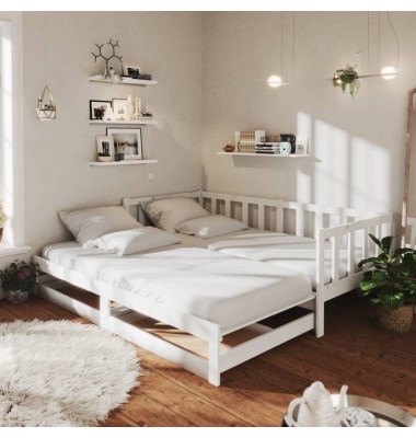  Ištraukiama lova, balta, 2x(90x200)cm, pušies medienos masyvas - Lovos - 1