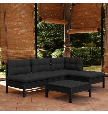  Sodo komplektas su pagalvėmis, 5 dalių, juodas, pušies mediena - Lauko baldų komplektai - 1