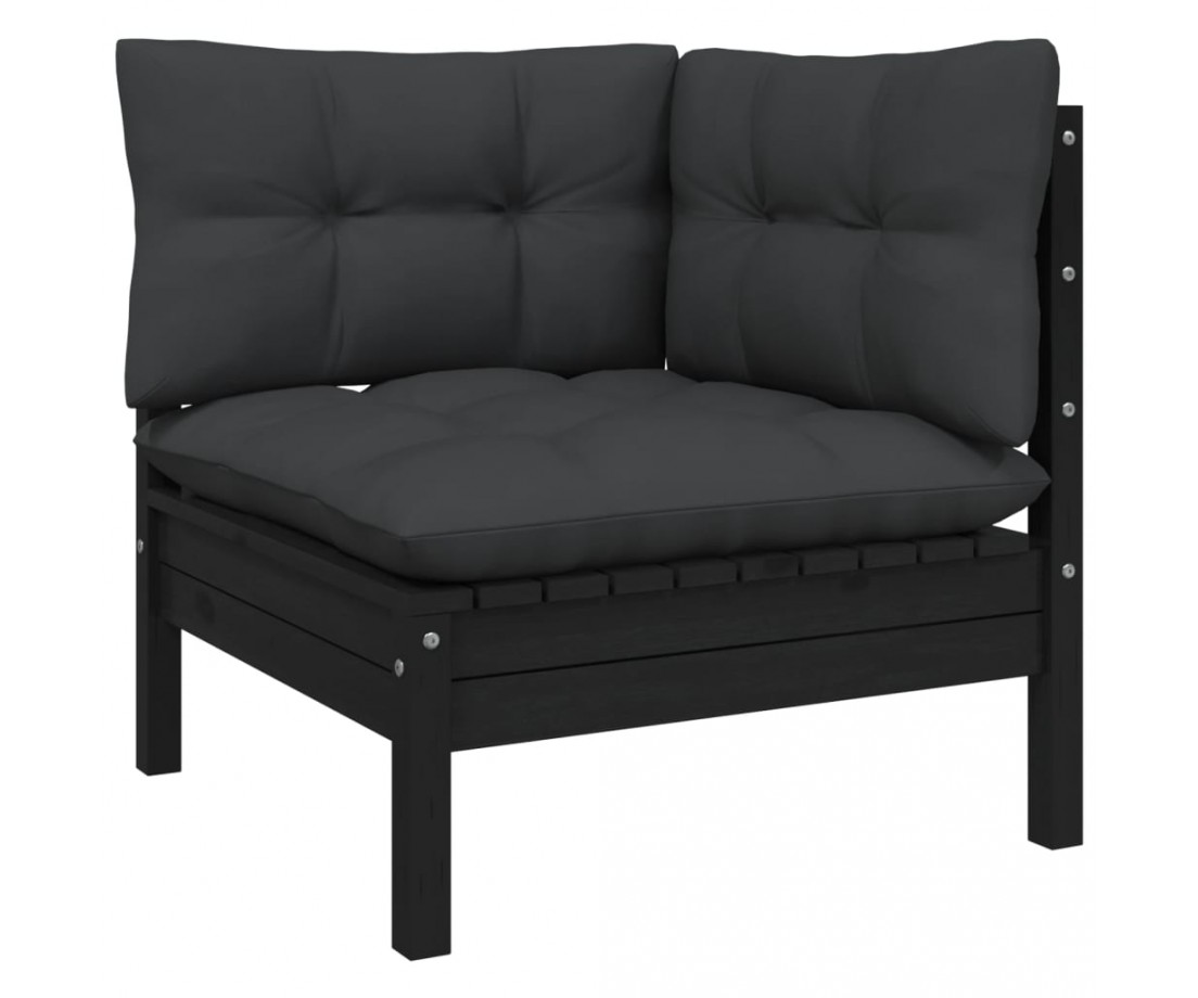  Sodo komplektas su pagalvėmis, 6 dalių, juodas, pušies mediena - Lauko baldų komplektai - 3