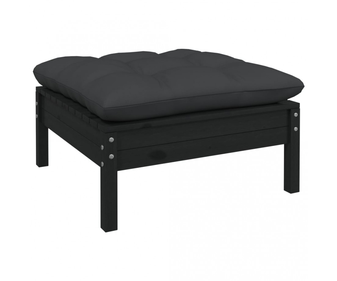  Sodo komplektas su pagalvėmis, 6 dalių, juodas, pušies mediena - Lauko baldų komplektai - 5