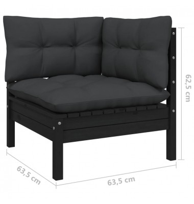  Sodo komplektas su pagalvėmis, 6 dalių, juodas, pušies mediena - Lauko baldų komplektai - 6
