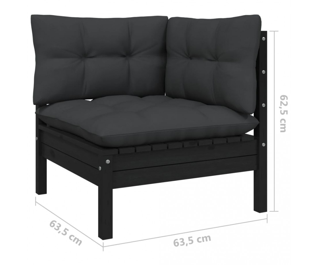 Sodo komplektas su pagalvėmis, 6 dalių, juodas, pušies mediena - Lauko baldų komplektai - 6
