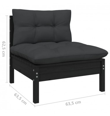  Sodo komplektas su pagalvėmis, 6 dalių, juodas, pušies mediena - Lauko baldų komplektai - 7