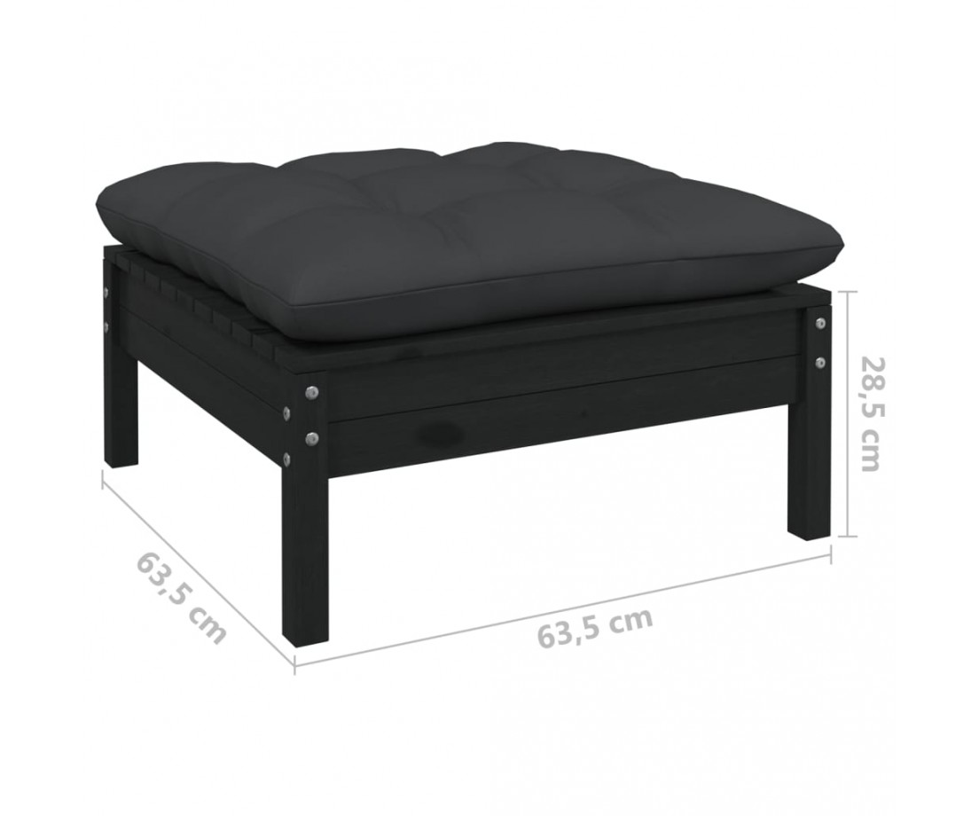  Sodo komplektas su pagalvėmis, 6 dalių, juodas, pušies mediena - Lauko baldų komplektai - 8