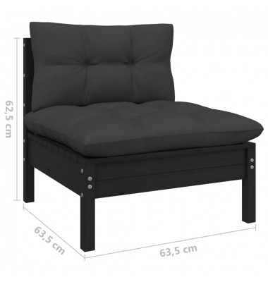  Sodo komplektas su pagalvėmis, 7 dalių, juodas, pušies masyvas - Lauko baldų komplektai - 6