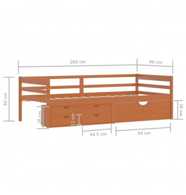 Lovos rėmas su stalčiais ir spintele, rudas, 90x200cm, pušis - Lovos - 10