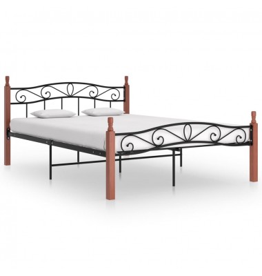  Juodo metalo ir ąžuolo medienos masyvo lovos rėmas, 140x200cm, - Lovos - 1