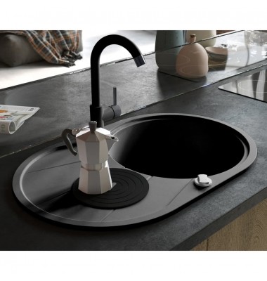  Virtuvinė plautuvė, granitas, vieno dubens, ovali, juoda 