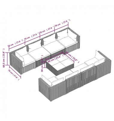  Sodo komplektas su pagalvėlėmis, 9 dalių, pilkas, poliratanas - Lauko baldų komplektai - 9