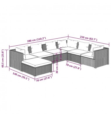  Sodo komplektas su pagalvėlėmis, 7 dalių, pilkas, poliratanas - Lauko baldų komplektai - 9