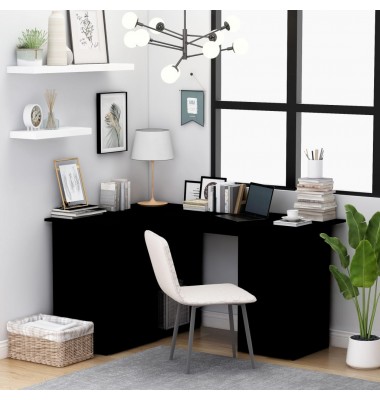  Kampinis rašomasis stalas, juodos spalvos, 145x100x76cm, MDP - Rašomieji stalai - 1