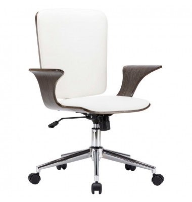  Pasukama biuro kėdė, balta, dirbtinė oda ir lenkta mediena - Biuro kėdės - 1