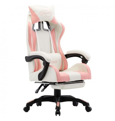 Žaidimų kėdė su pakoja, rožinė ir balta, dirbtinė oda - Žaidimų kėdės - 1