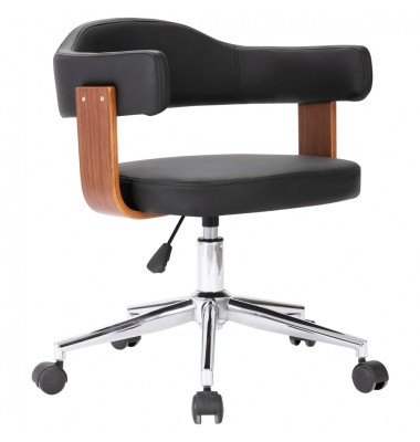  Pasukama biuro kėdė, juoda, išlenkta mediena ir dirbtinė oda - Biuro kėdės - 1