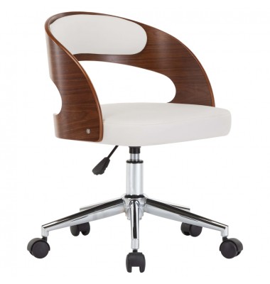 Pasukama biuro kėdė, balta, išlenkta mediena ir dirbtinė oda - Biuro kėdės - 1