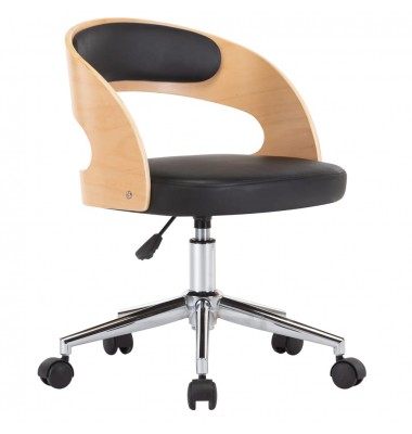 Pasukama biuro kėdė, juoda, išlenkta mediena ir dirbtinė oda - Biuro kėdės - 1
