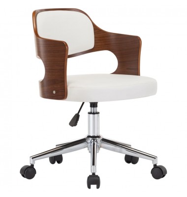Pasukama biuro kėdė, balta, išlenkta mediena ir dirbtinė oda - Biuro kėdės - 1