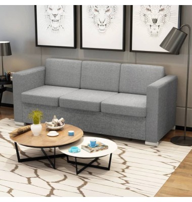  Trivietė sofa, audinys, šviesiai pilka - Sofos, sofos-lovos - 1