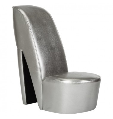  Aukštakulnio formos kėdė, sidabrinės spalvos, dirbtinė oda - Foteliai, krėslai - 1