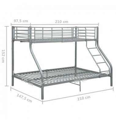 Dviaukštės lovos rėmas, pilkas, 140x200cm/90x200cm, metalas - Dviaukštės lovos - 8