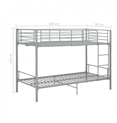 Dviaukštė lova, pilkos spalvos, 90x200cm, metalas - Dviaukštės lovos - 8