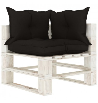  Kampinė sodo sofa iš palečių su juodomis pagalvėmis, mediena - Lauko sofos, lovos - 1