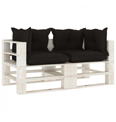  Dvivietė sodo sofa iš palečių su juodomis pagalvėmis, mediena - Lauko sofos, lovos - 1