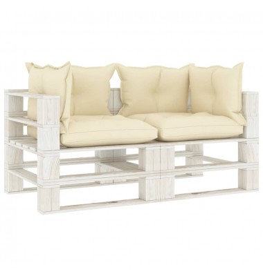  Dvivietė sodo sofa iš palečių su kreminėmis pagalvėmis, mediena - Lauko sofos, lovos - 1