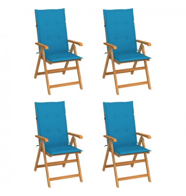  Sodo kėdės su mėlynomis pagalvėlėmis, 4vnt., tikmedžio masyvas - Lauko kėdės - 1