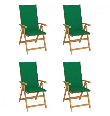  Sodo kėdės su žaliomis pagalvėlėmis, 4vnt., tikmedžio masyvas - Lauko kėdės - 1
