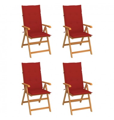  Sodo kėdės su pagalvėlėmis, 4vnt., raudonos, tikmedžio masyvas - Lauko kėdės - 1