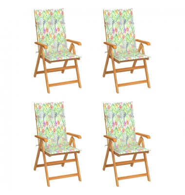  Sodo kėdės su lapų raštų pagalvėlėmis, 4vnt., tikmedžio masyvas - Lauko kėdės - 1