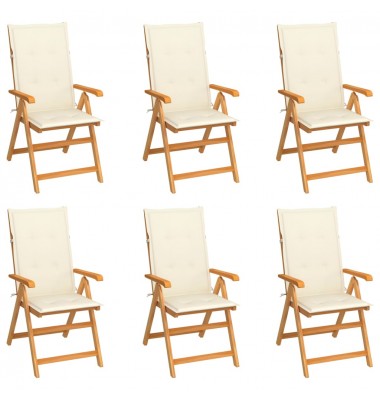  Sodo kėdės su kreminėmis pagalvėmis, 6vnt., tikmedžio masyvas - Lauko kėdės - 1
