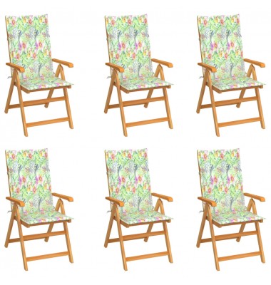  Sodo kėdės su lapų raštų pagalvėlėmis, 6vnt., tikmedžio masyvas - Lauko kėdės - 1