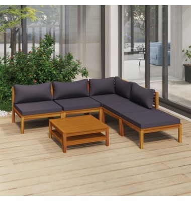  Sodo baldų komplektas su pagalvėmis, 6 dalių, akacijos masyvas - Lauko baldų komplektai - 1