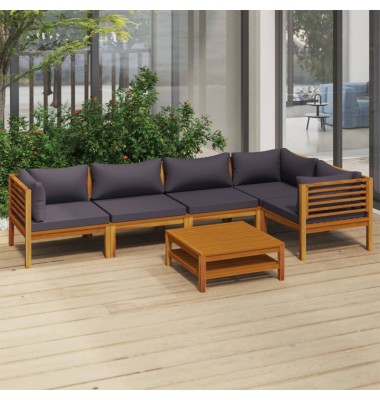  Sodo baldų komplektas su pagalvėmis, 6 dalių, akacijos masyvas - Lauko baldų komplektai - 1