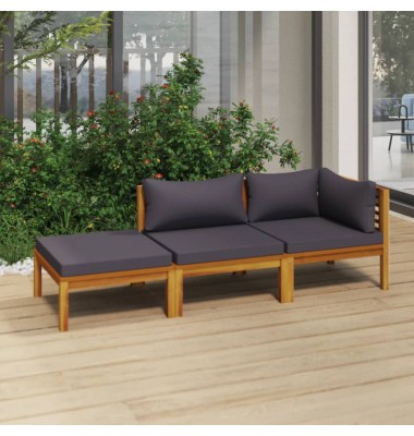  Sodo baldų komplektas su pagalvėmis, 3 dalių, akacijos masyvas - Lauko baldų komplektai - 1