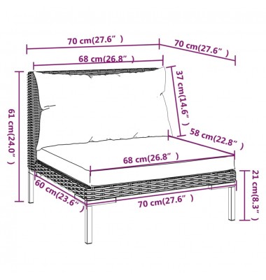  Sodo komplektas su pagalvėlėmis, 9 dalių, pilkas, poliratanas - Lauko baldų komplektai - 10
