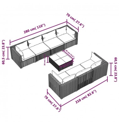  Sodo komplektas su pagalvėlėmis, 8 dalių, rudas, poliratanas - Lauko baldų komplektai - 9