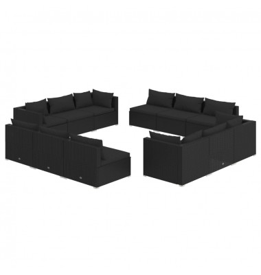  Sodo komplektas su pagalvėlėmis, 12 dalių, juodas, poliratanas - Lauko baldų komplektai - 2