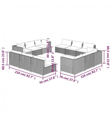  Sodo komplektas su pagalvėlėmis, 12 dalių, juodas, poliratanas - Lauko baldų komplektai - 8
