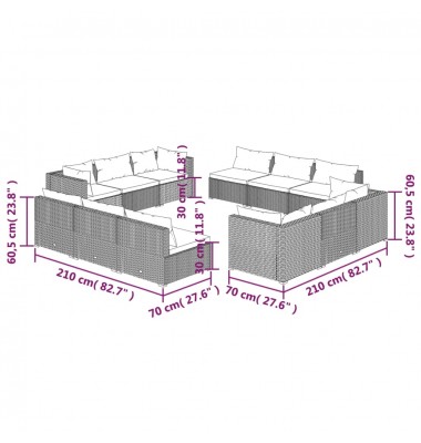  Sodo komplektas su pagalvėlėmis, 12 dalių, rudas, poliratanas - Lauko baldų komplektai - 7