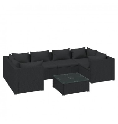  Sodo komplektas su pagalvėlėmis, 7 dalių, juodas, poliratanas - Lauko baldų komplektai - 2
